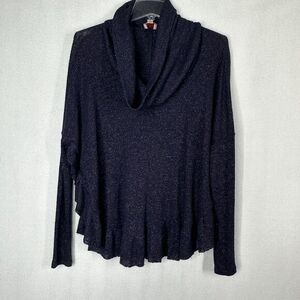Anthropologie Postmark Orly Sweater XS./S Blue Metallic Ruffle Cowl‎ Neck Top